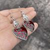 Women's Gothic Bat & Heart Drip Oil Alloy Earrings - Dark European & American Style for Christmas & Halloween