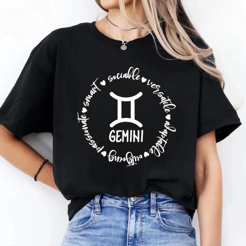 Women Gemini T-Shirt Astrology Shirt Zodiac Sign Horoscope Tee Group of Stars Sky Signs Birthday Foretelling Shirt Cotton Tops