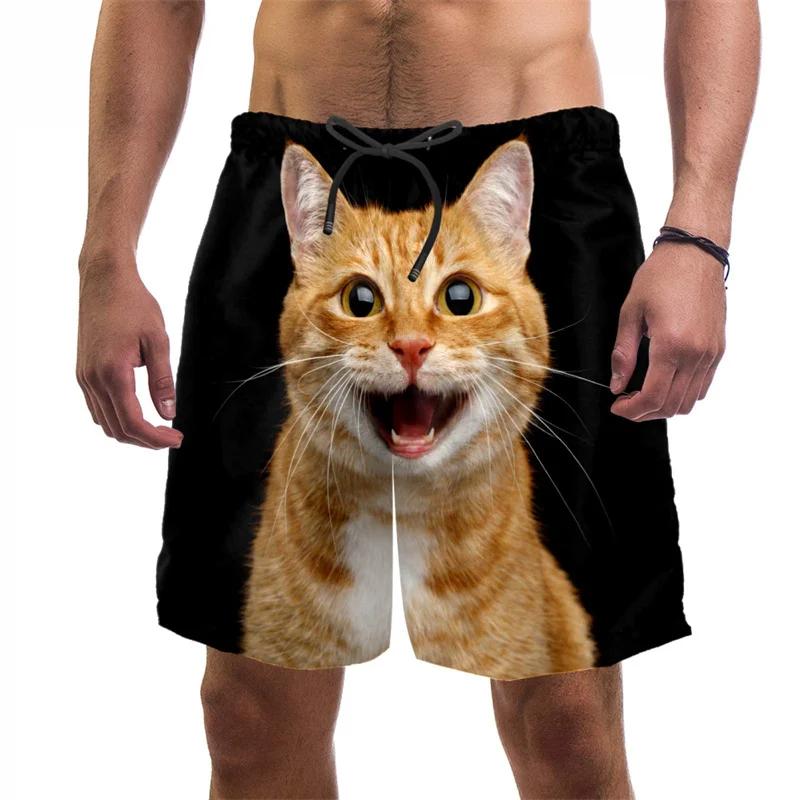 3d Print Funny Cat Beach Shorts For Men Quick Dry Swim Trunks Summer Drawstring Cool Vacation Surf Board Shorts Men Clothing