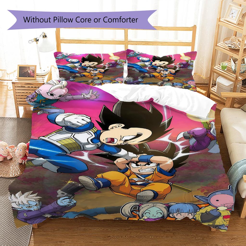 Son Goku Pattern Bedding,Quilt Set Quilt Cover Pillowcase Home Birthday Gift (1 * Duvet Cover + 2 * Pillowcase, Without Core)