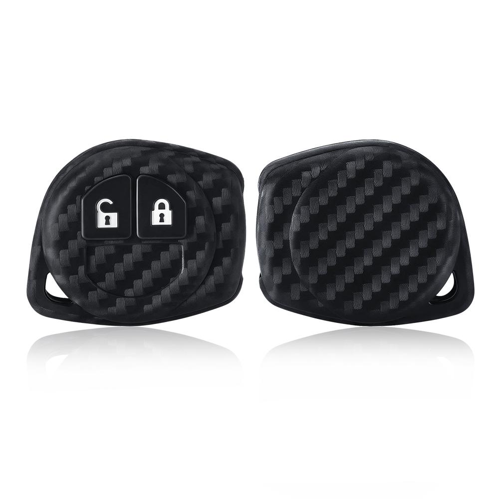 2 Buttons Carbon Fiber Silicone Rubber Fob Case Car Remote Key Keychain Cover For Suzuki SX4 Swift Vitara Key Accessories