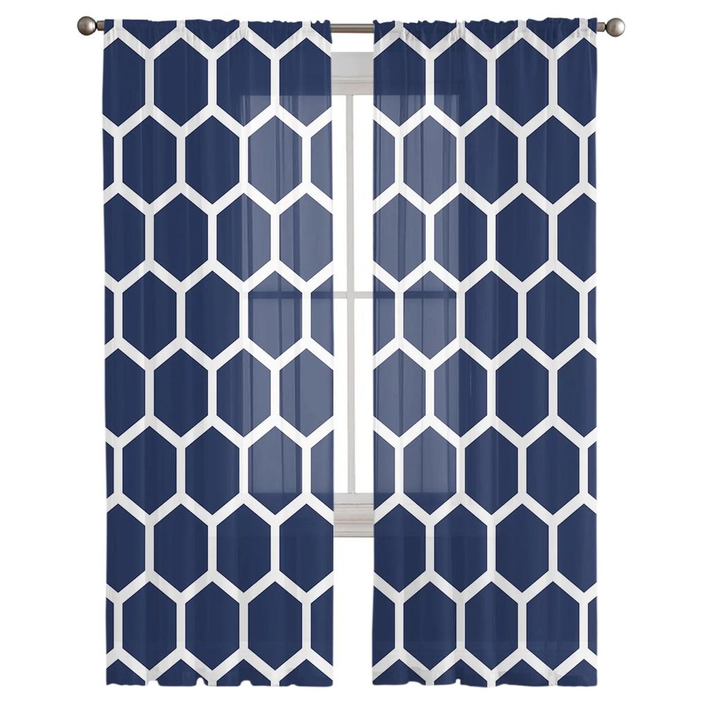 Geometriske Retro Marokko Tyllgardiner for Stue Soverom Skjær Gardin for Balkong Hall Mote Trykt Hjemmegardiner