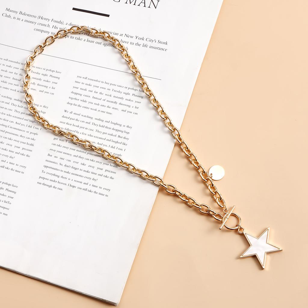 Accessories, Simple White Star Imitation Fritillary Necklace, Temperament Metal Rough Aluminum Chain Sweater Chain
