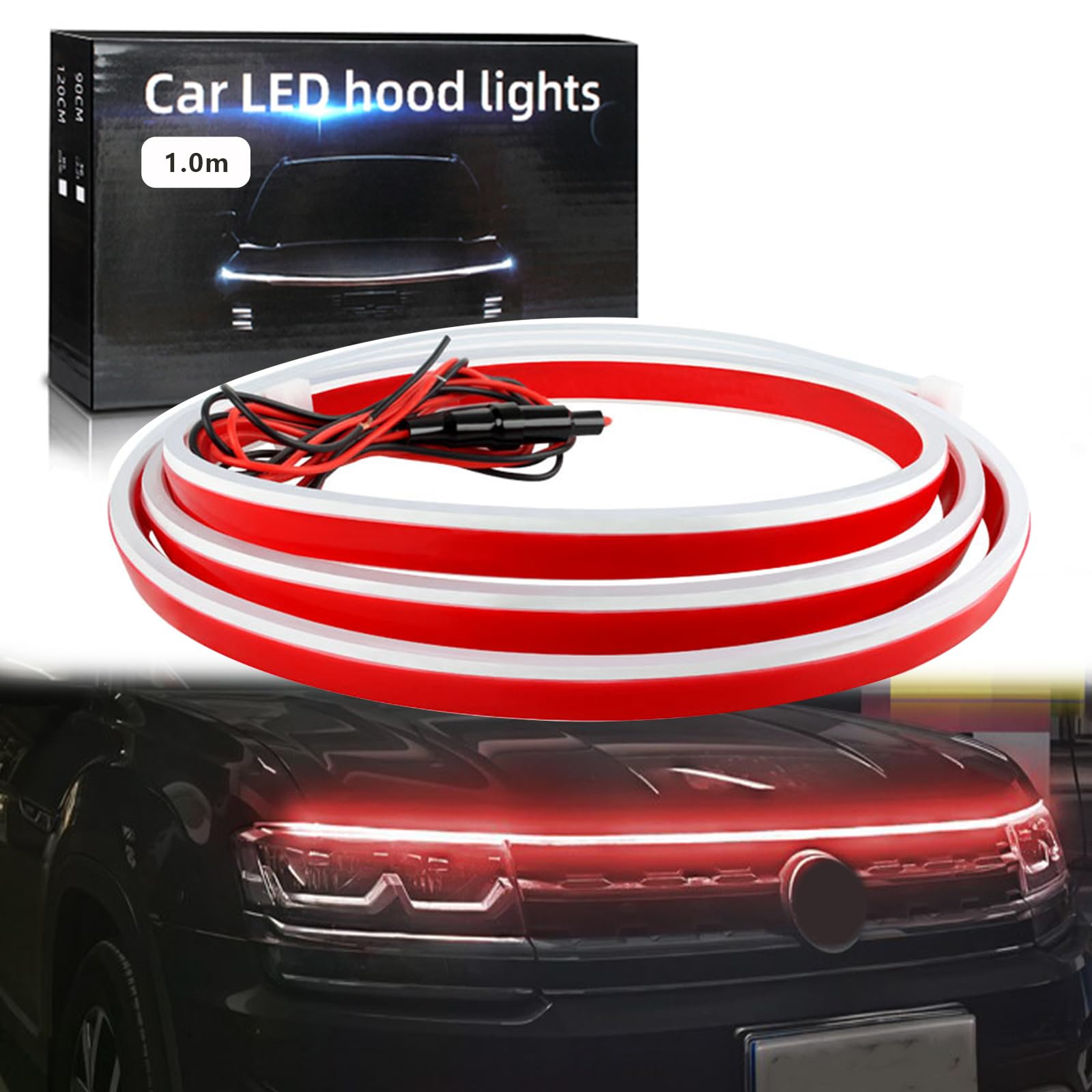 

GZRUICA LED Hood Light Strip for Cars, Waterproof, Side Lighting, Ultra-thin, Silicone, Flowing, LED 1 m красный