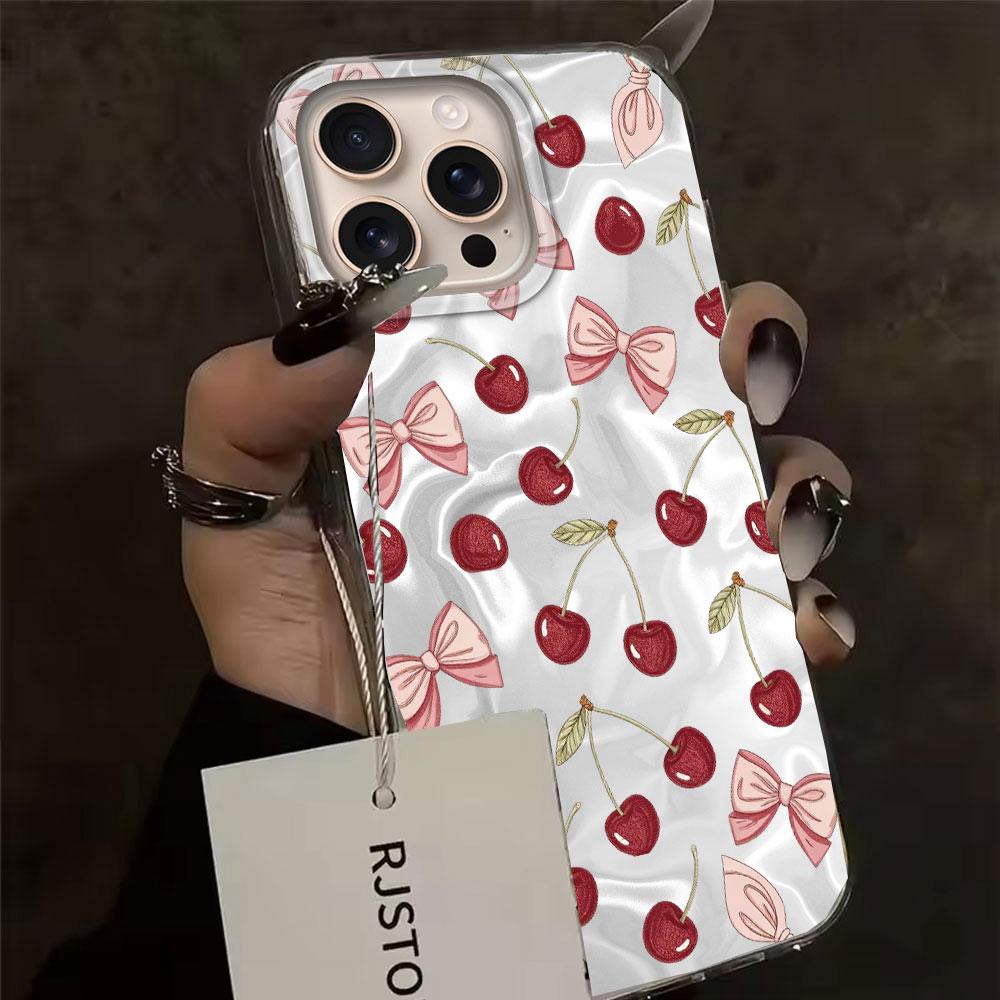 Summer Cherry Fruit Women Water Texture Phone Case for Iphone 16 15 14 7 8 Plus 13 11 12 Pro Max X XS XR SE 2022 2020 16e Cover