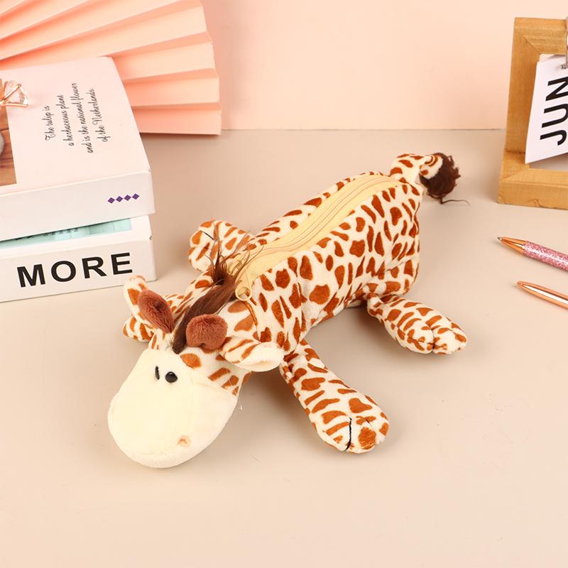 Cartoon Animal Pencil Case Lion Tiger Bear Plush Doll Pen Pouch Cosmetic Bag Desktop Storage Bag School Supplies Stationery Box
