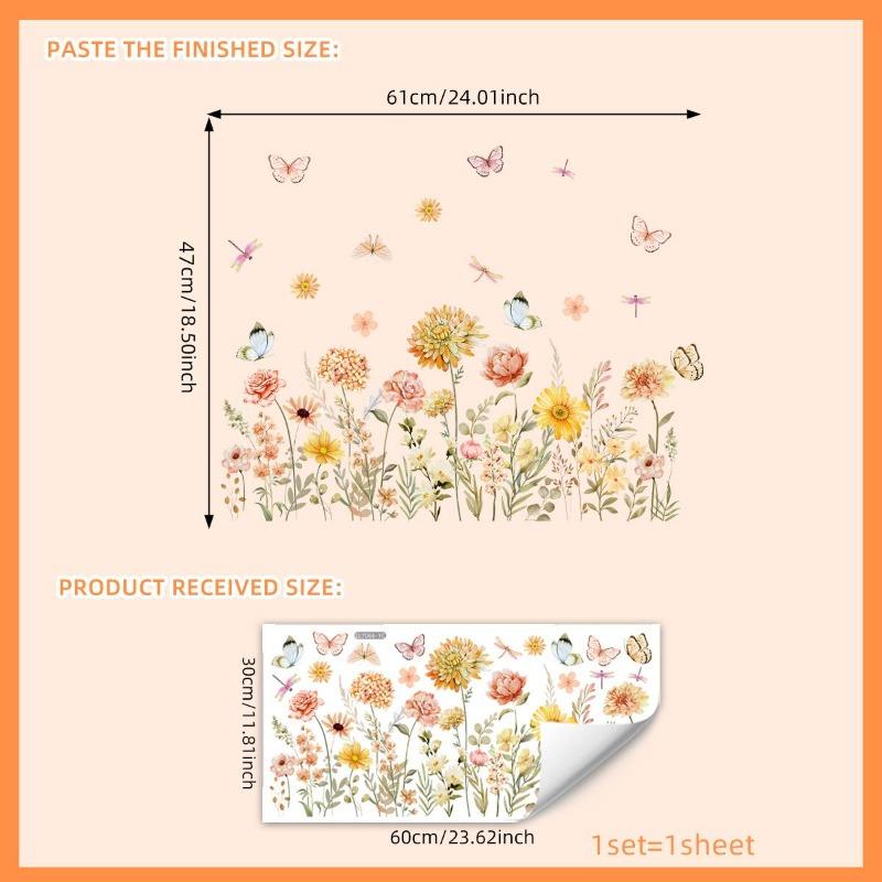 Dwustronna kolorowa naklejka ścienna z motylem i kwiatami, elektrostatyczna pasta do szyb okiennych, widoczna dekoracyjna naklejka ścienna