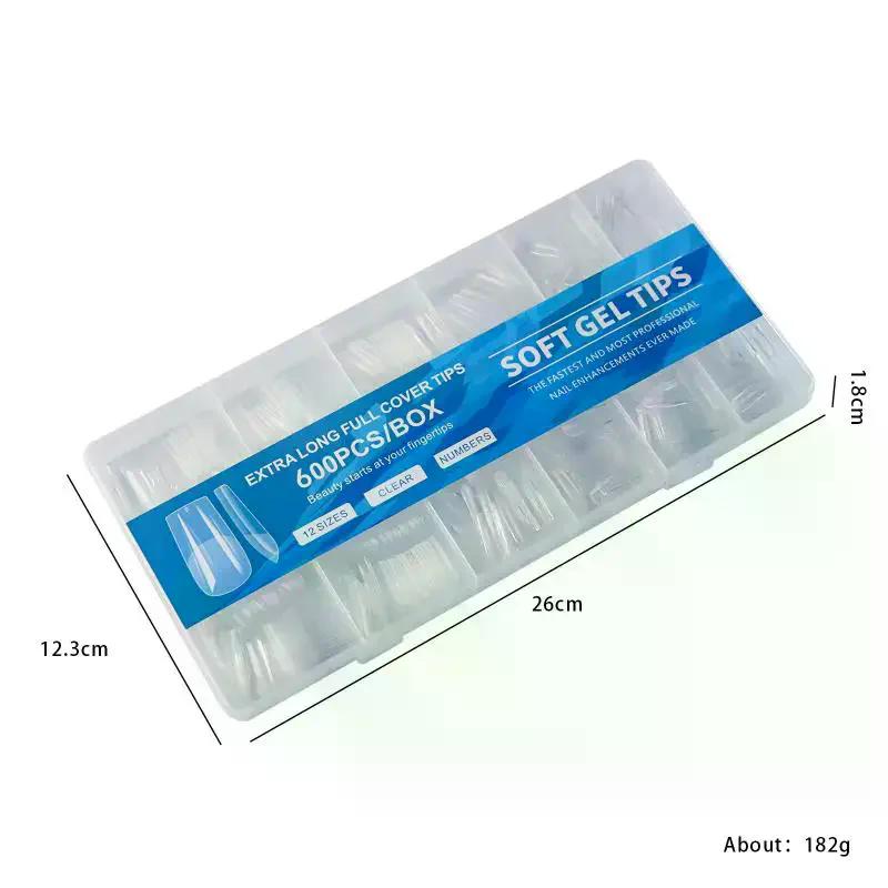 600Pcs Short Almond Nail Tips Soft Gel Nail Tips Full Cover False Nail Tips For Acrylic Nails Manicure Salon Home Press On Nails