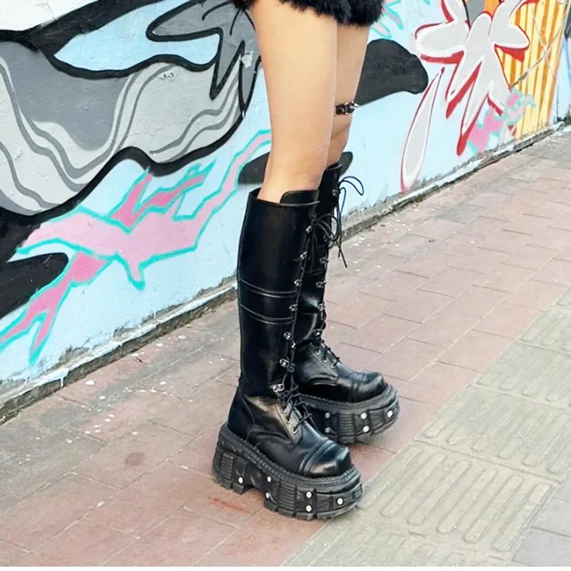 Fashion Women's Mid Calf Boots Padded Shoes Knee High Winter Sneakers Punk Style Military Casual White Black 2024 Lucury Platform Woman
