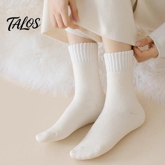 Winter Warm Cotton Blend Socks Women Thickened Socks, Solid Color Mid Calf Thermal Fleece Lined Essential Crew Length for Cold Weather, Soft