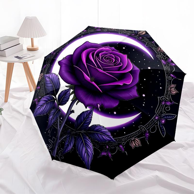 

1pc Purple Rose Crescent Moon Wreath Umbrella with Plastic Handle,Compact & Stylish,Cartoon Pattern,Outdoor UmbrellaPT476