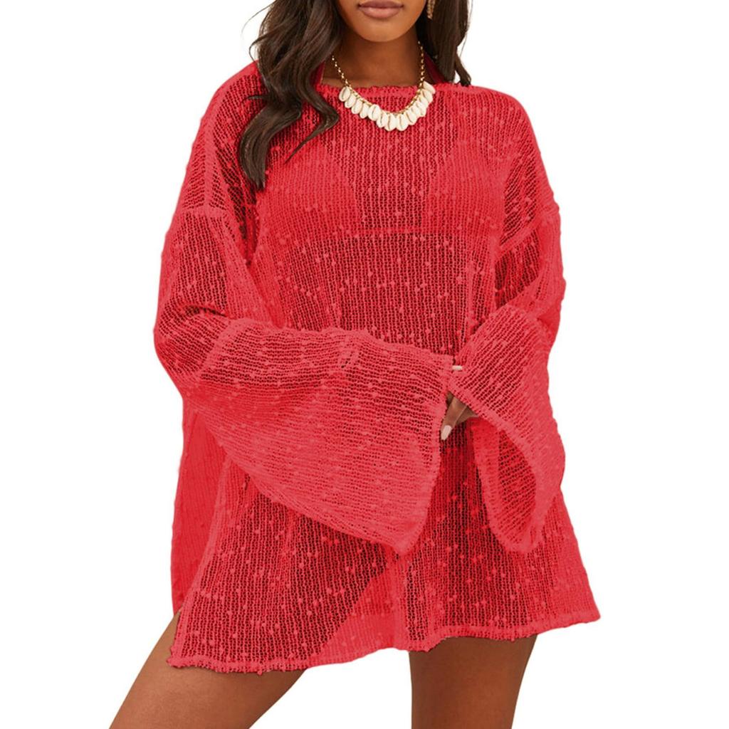 Knitted dress, beach skirt, cover up, women's loose new , casual color, knitted long sleeved