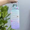 Botella de agua de gran capacidad de 2L, taza con pajita, taza de agua de plástico de alta temperatura, escala de tiempo, taza para estudiantes, deportes al aire libre, pareja