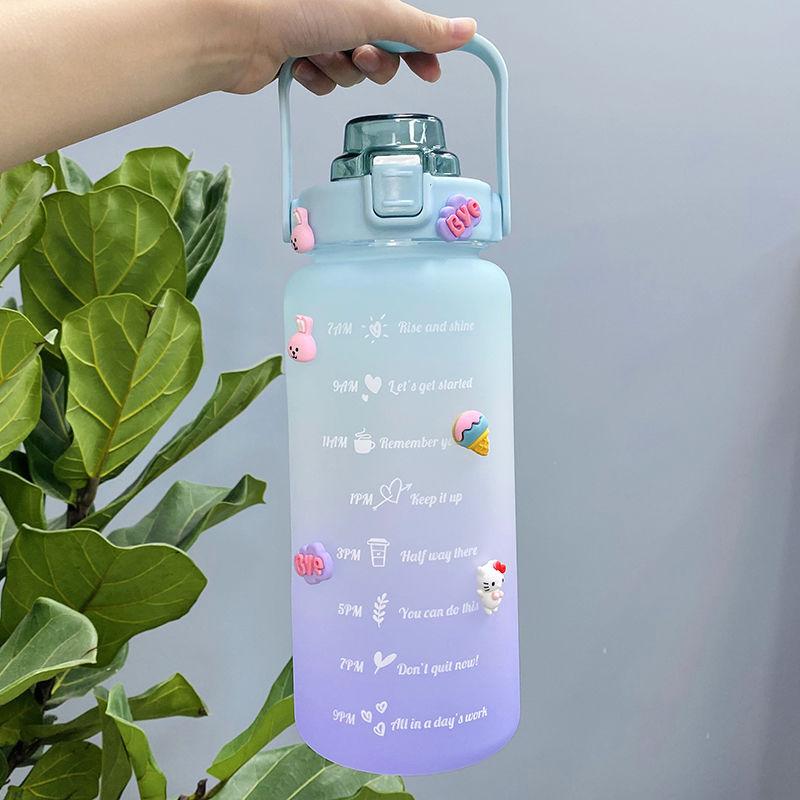 2l velkokapacitní láhev na vodu s brčkem, vysokoteplotní plastový kelímek na vodu s časovou stupnicí, matný venkovní sportovní kelímek pro studenty a páry