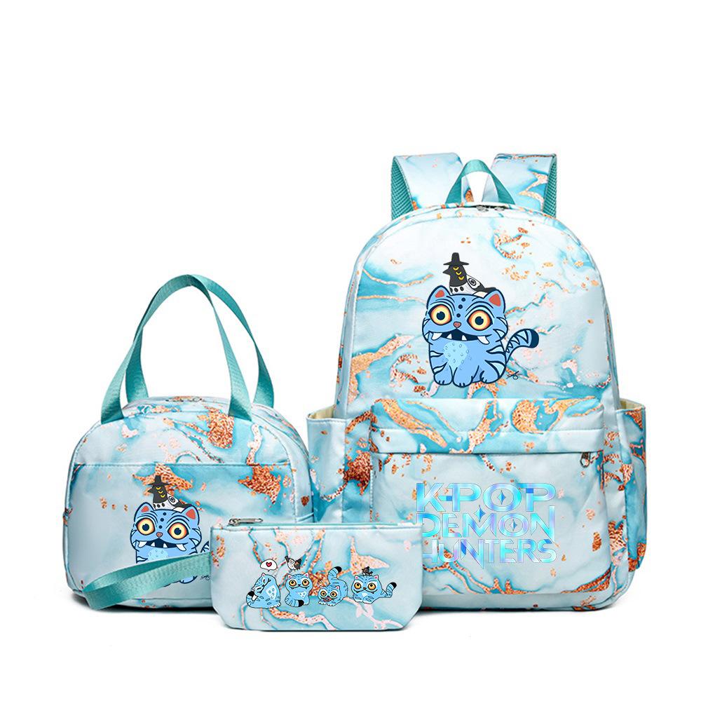 Demon Hunters Three-Piece Children'S School Bag Large Capacity 3D Digital Color Printing Kindergarten School Bag Meal Bag Pencil Bag