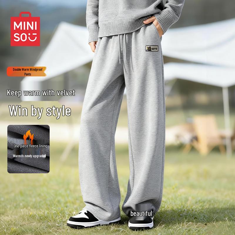 MINISO Men s Winter Fleece-Lined Straight Leg Sweatpants XL