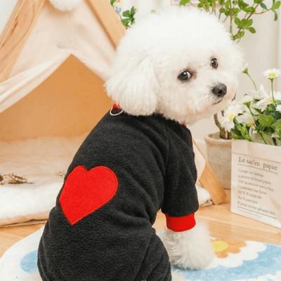 Warm Heart Pattern Dog Jumpsuit Polar Fleece Soft Dog Towing Suit with D Ring Comfortable Dog Four Legged Clothing Autumn Winter