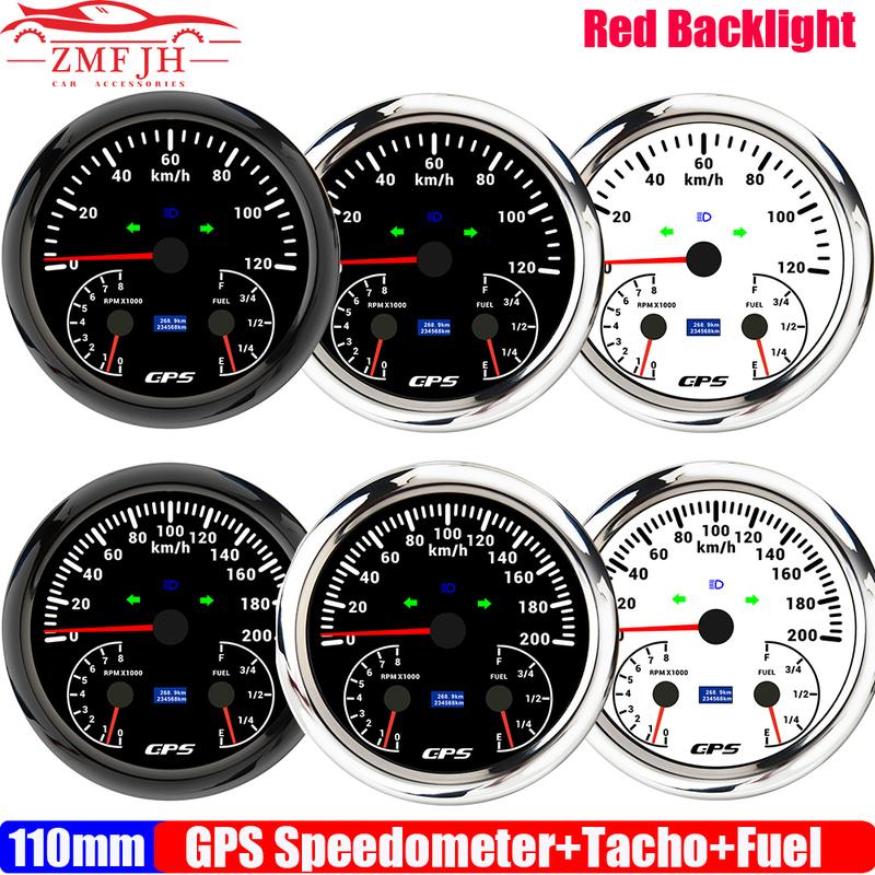 ZMFJH Multifunctional 110MM Gauge Red LED GPS Speedometer+Tachometer+Fuel Level Meter Indicator High Beam Turn Left Right Light