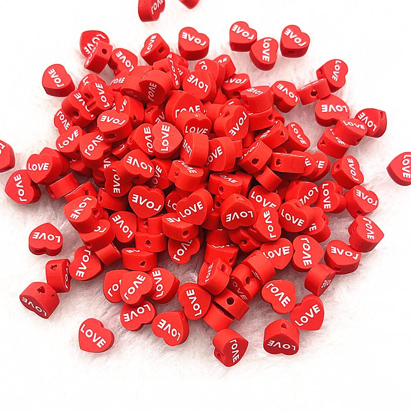 30pcs 10mm Heart Shape Love Beads Polymer Clay Beads Spacer Loose Beads for Jewelry Making DIY Bracelet Earring