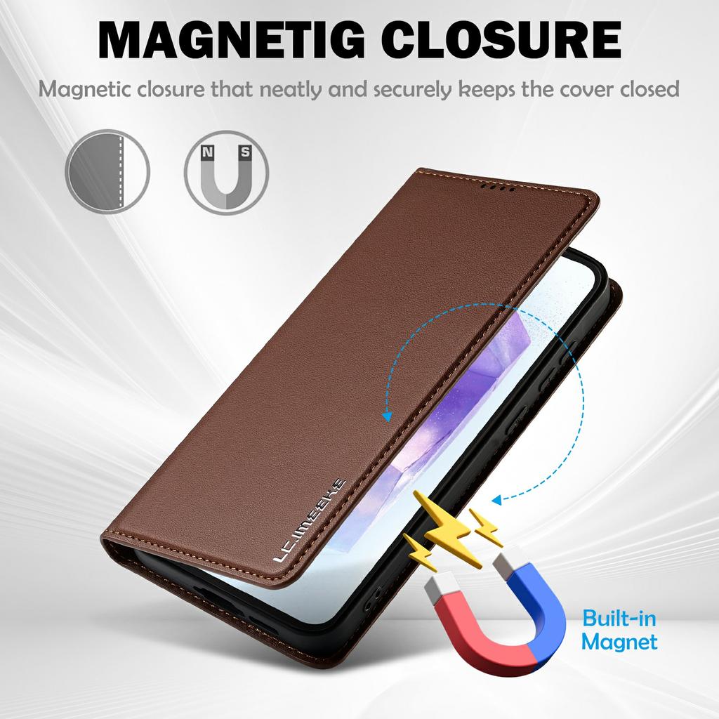 LC.IMEEKE L1 Series for Samsung Galaxy S25 FE Case PU Leather Wallet Stand Protective Phone Cover