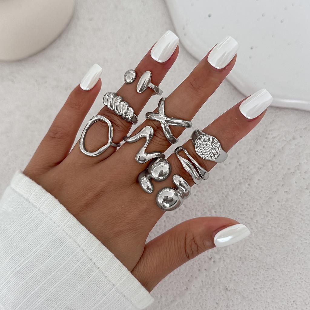 Vintage Gold Color Geometric Rings Trendy Finger Jewelry Hollow Out Adjustable Ring Set for Women Men Retro Boho Fashion Party Gift