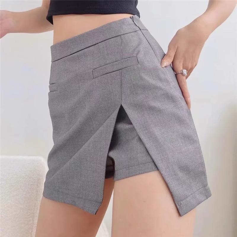 Summer 2024 High-Waist A-Line Midi Skirt with Slit - Women's Slimming, Anti-Exposure Bodycon Design