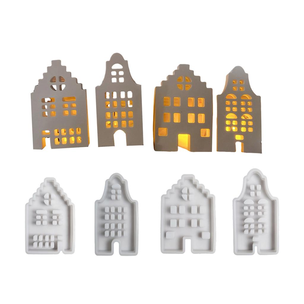 4 Stück Dekorative Hausform Silikonformen Resin Bastelwerkzeug Silikon Ornamentformen Silikon Textur zum Basteln