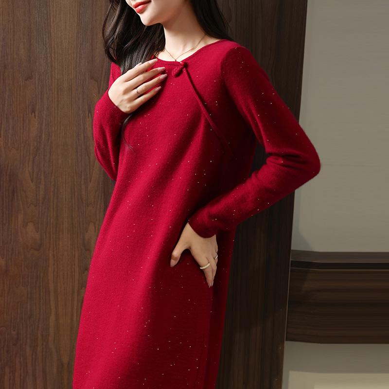 

Женское кашемировое платье Qinghe кашемир 30% кашемир 70% шерсть осенне-зимняя кашемировая юбка мягкая и теплая XXL красный