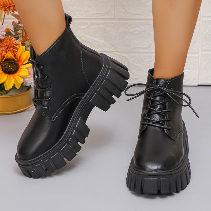 Autumn And Winter New Korean Version British Style High-Heeled Thick-Heeled Boots Lace Short Single Boots Naked Boots Women