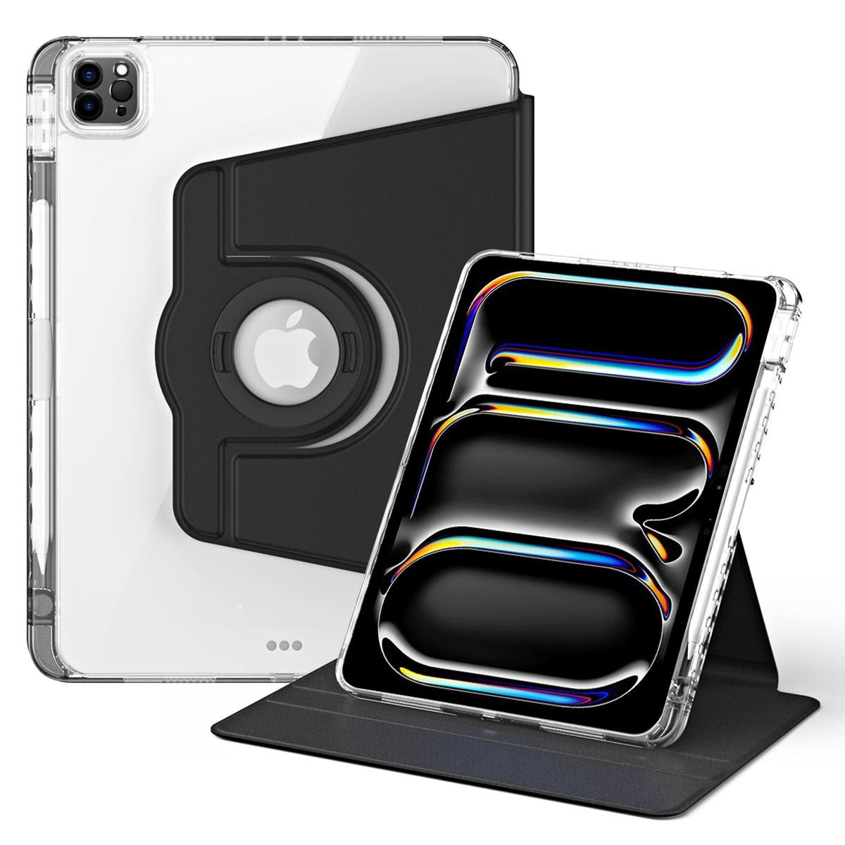 

For iPad Pro 11 (2024) Case PU Leather+ Acrylic Tablet Cover Detachable,Auto Wake/Sleep Black
