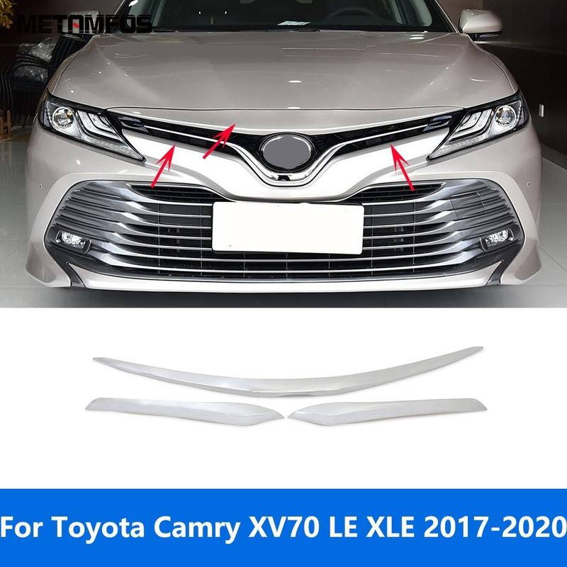For Toyota Camry XV70 LE XLE 2017 2018   Chrome Front Center Grille Trim Front Engine Hood Lid Accessories Car Styling