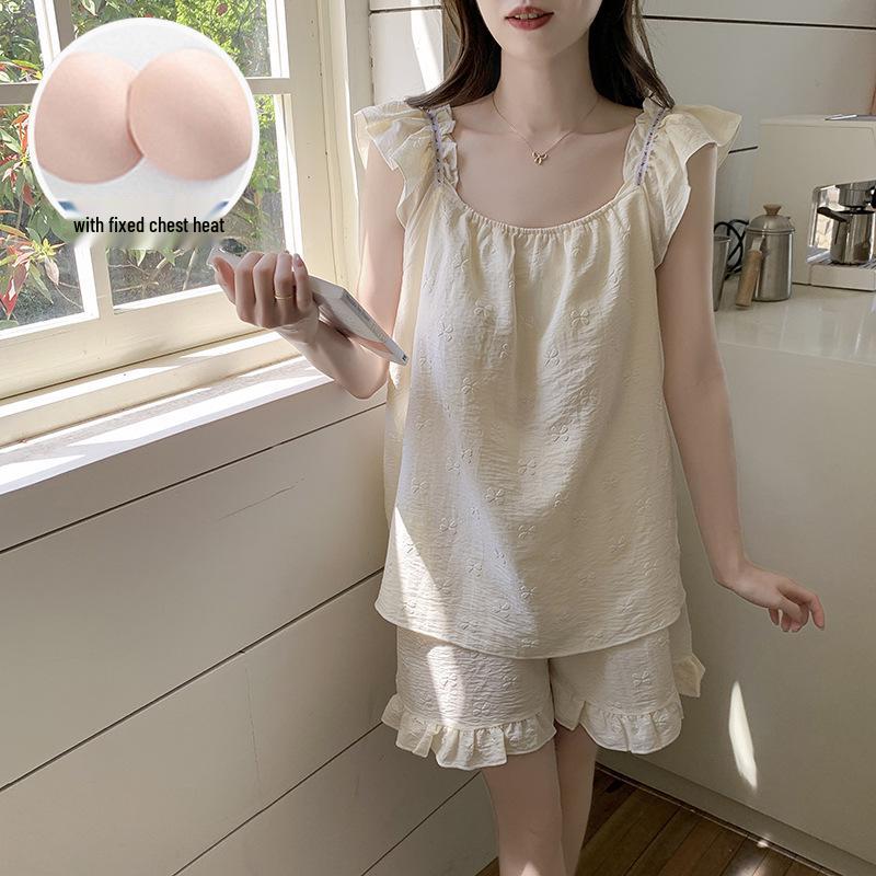 2026 Women's Cloud Cotton Camisole Pajama Set with Built-in Bra, Princess Style