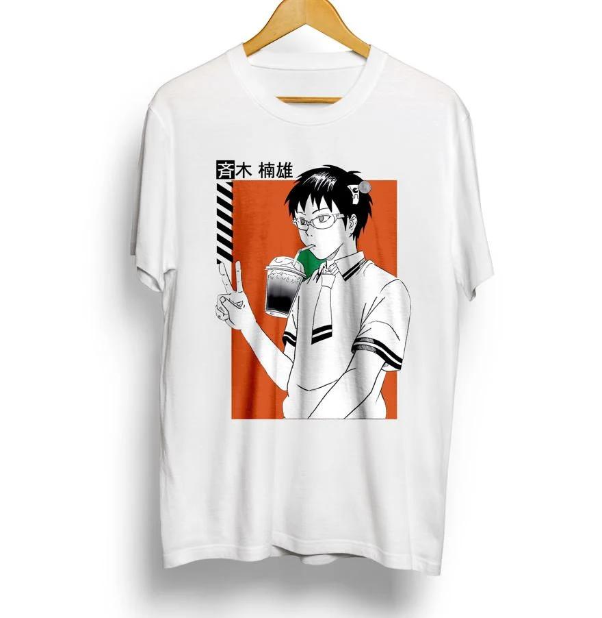 Anime The Disastrous Life of Saiki K Printed Short Sleeve Fashion T-Shirt Saiki Kusuo Harajuku Hip Hop Casual Tee Vintage Shirts