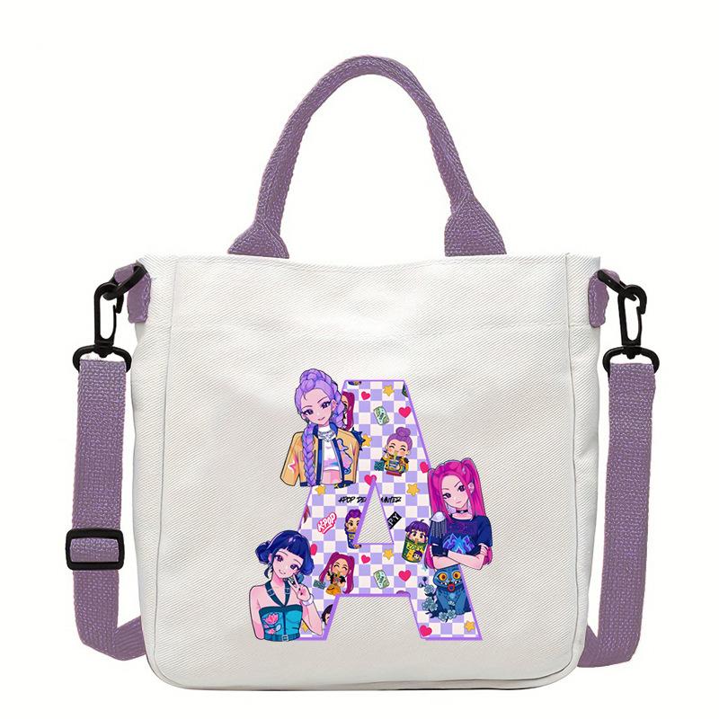 Foreign Trade Kpop Anime Cartoon 26 Letter Peripheral Printing Student Campus Canvas Bag Large Capacity Commuter Tote Bag No specifications