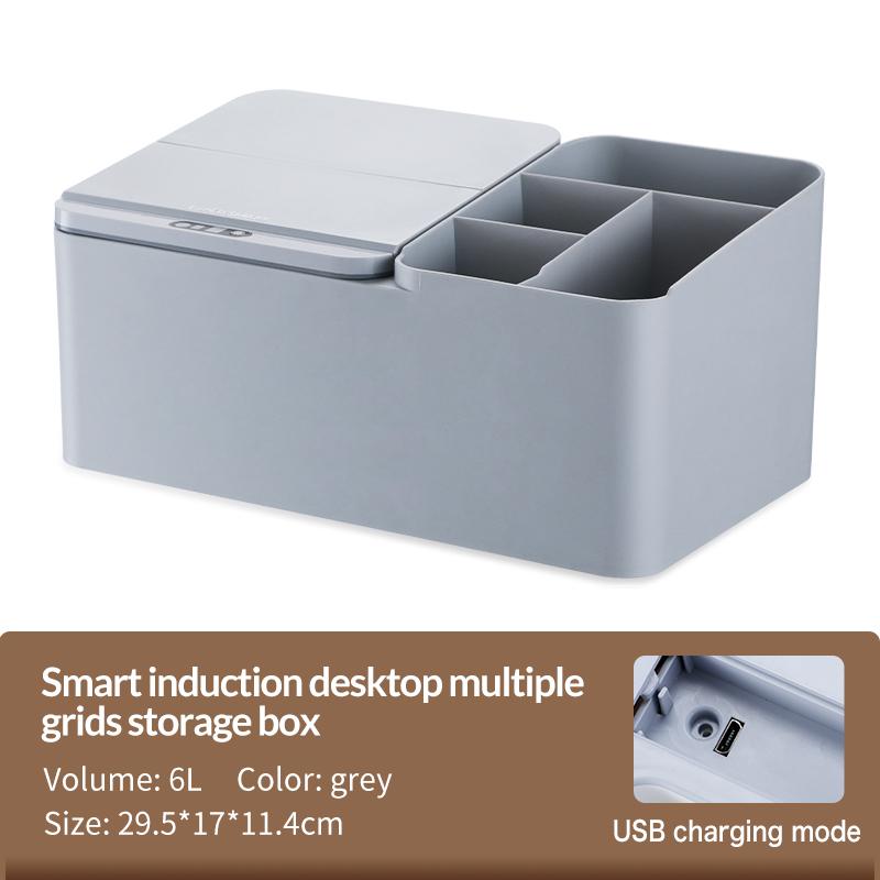 

2024 Новый интеллектуальный электрический настольный ящик для хранения вещей с инфракрасным датчиком Режим подходит для различных случаев и различных предметов серый
