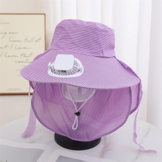 Solar Hat Fan Striped Wide Brim Fan UV Protection Fishing Hat
