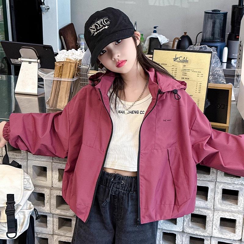Girls' Spring/Autumn 2025 Fashionable Hooded Trench Coat - Korean Style Trendy Windbreaker for Big Kids