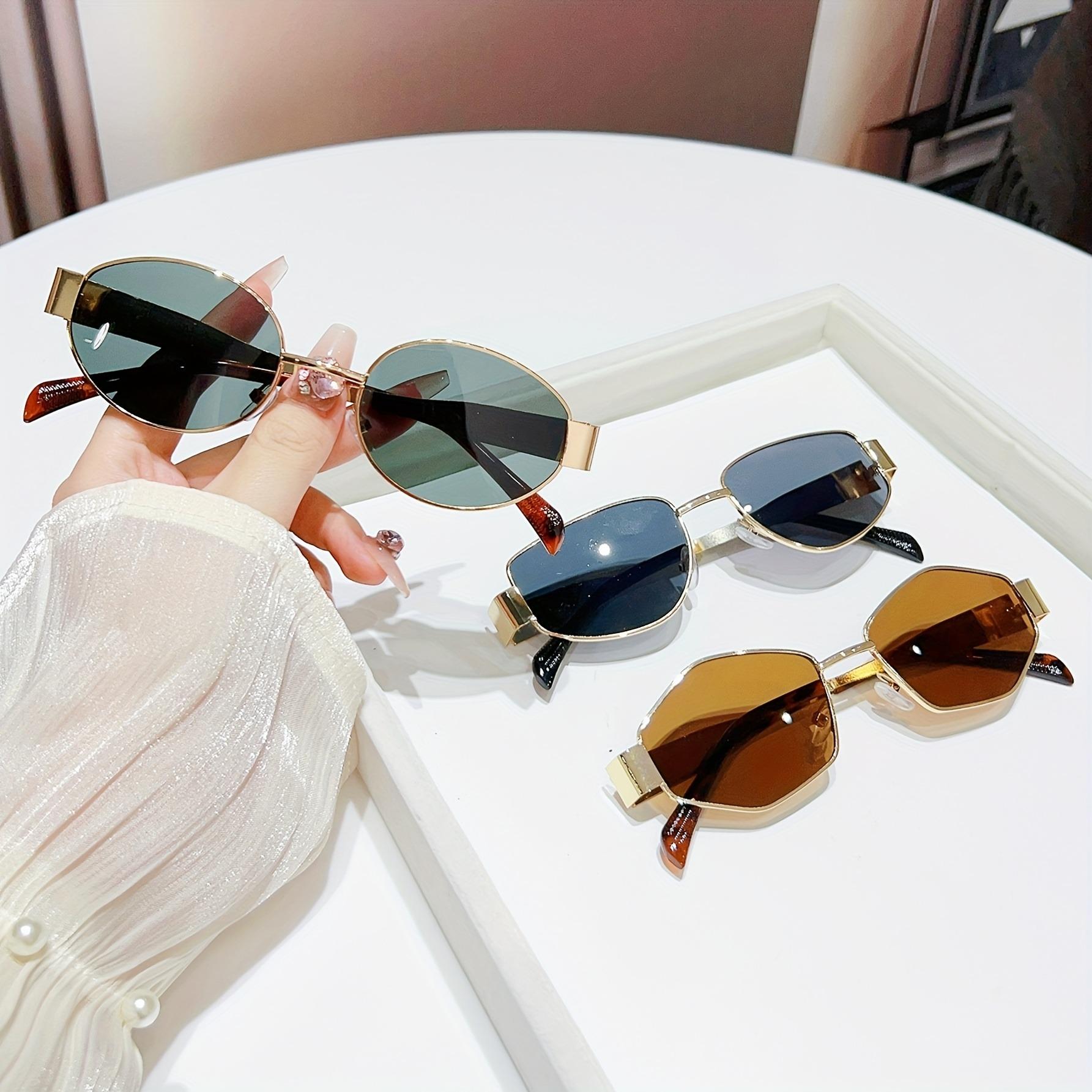 3pcs Women Y2K Fashion Glasses Elliptical Irregular Geometric Metal Frame Sunglasses Trendy Accessories