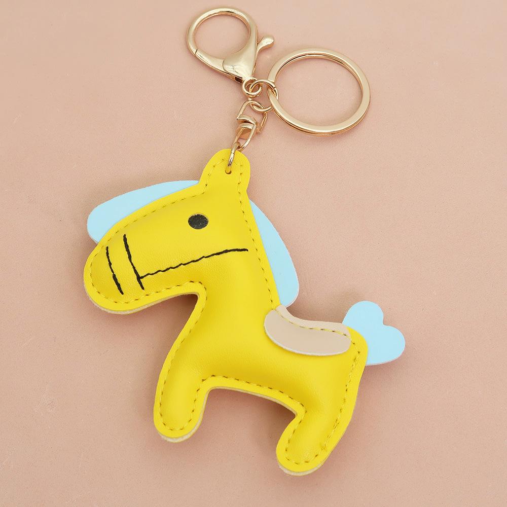 Handmade Leather Rocking Horse Keychain Pendant - Cartoon Style