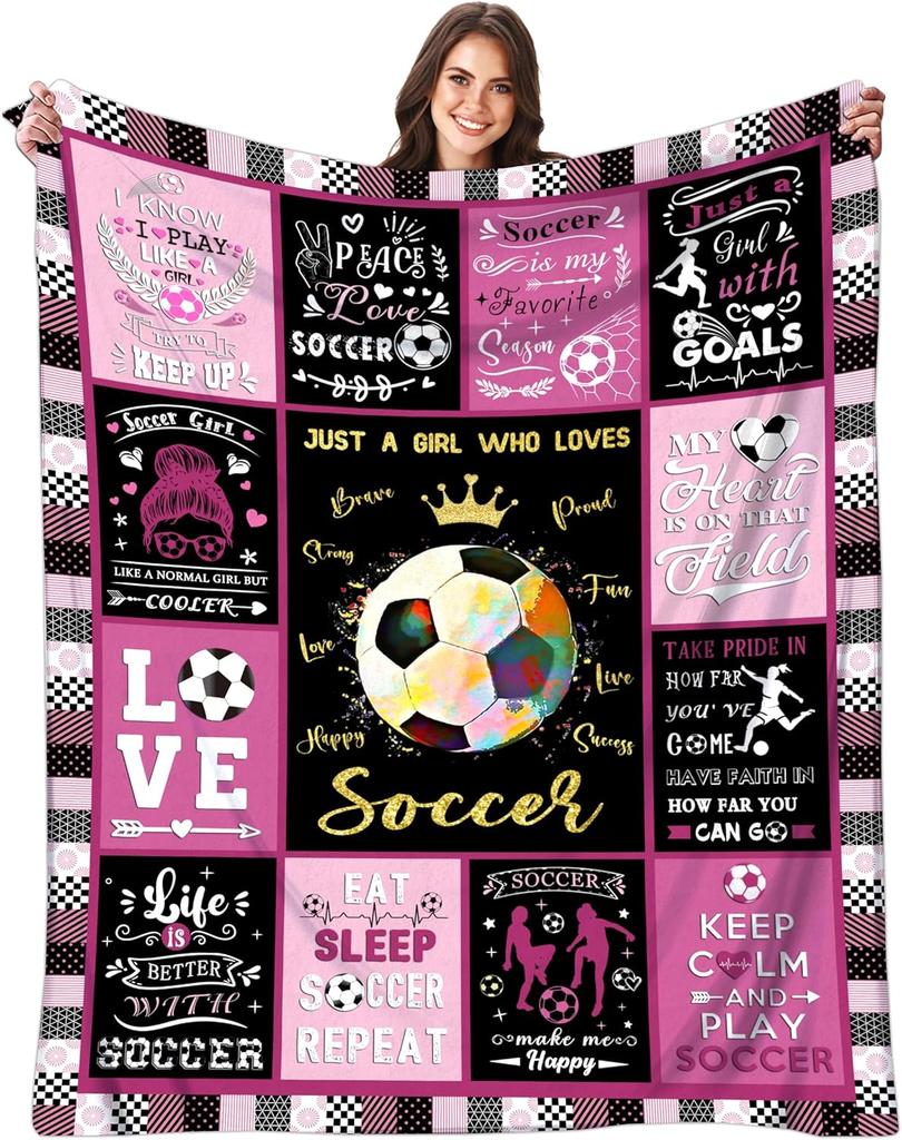 Soccer Throw Blanket Ultra Soft Flannel Gift for Soccer Fans Girls Women X Perfect for Kids and Adults