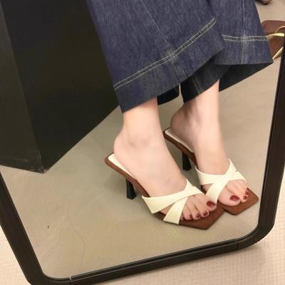 2025 Summer New Temperament Evening Breeze High Heels Stiletto French Slippers Women Wear Retro Cool Open-toed Slippers Cross