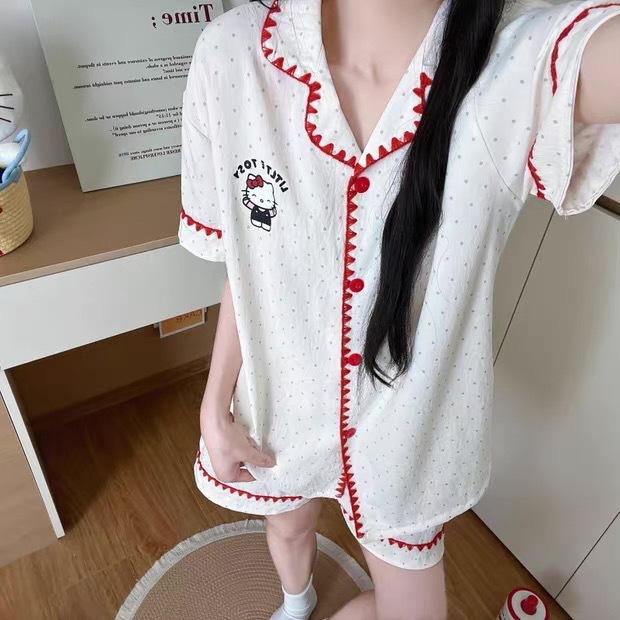 Popular cloud cotton pajamas women's summer thin short-sleeved shorts girl cute cartoon can be worn outside loungewear suit