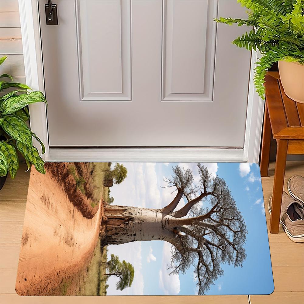 African Baobab Tree Door Mat With Natural Landscape Vintage Wild Patterns Soft NonSlip Mat For Home Entrance Patio Balcony