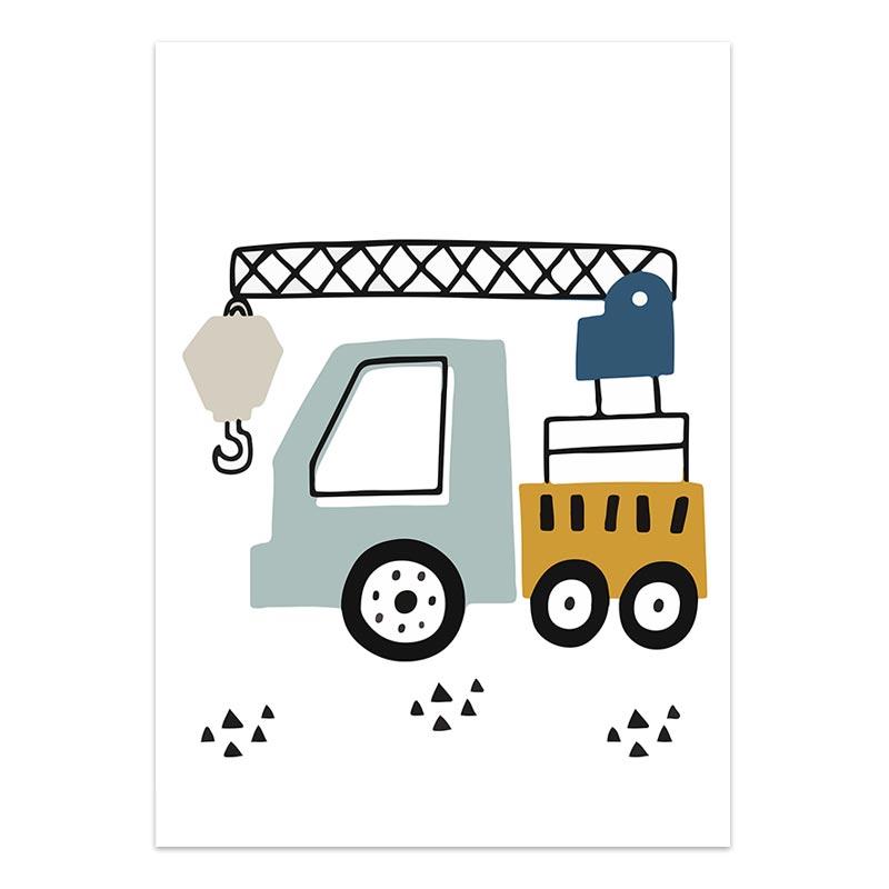 Cartoon Crane Excavator Tractor Truck Poster Wall Art Canvas Painting Nursery Child Boys Pictures Nordic Wall Print Room Decor