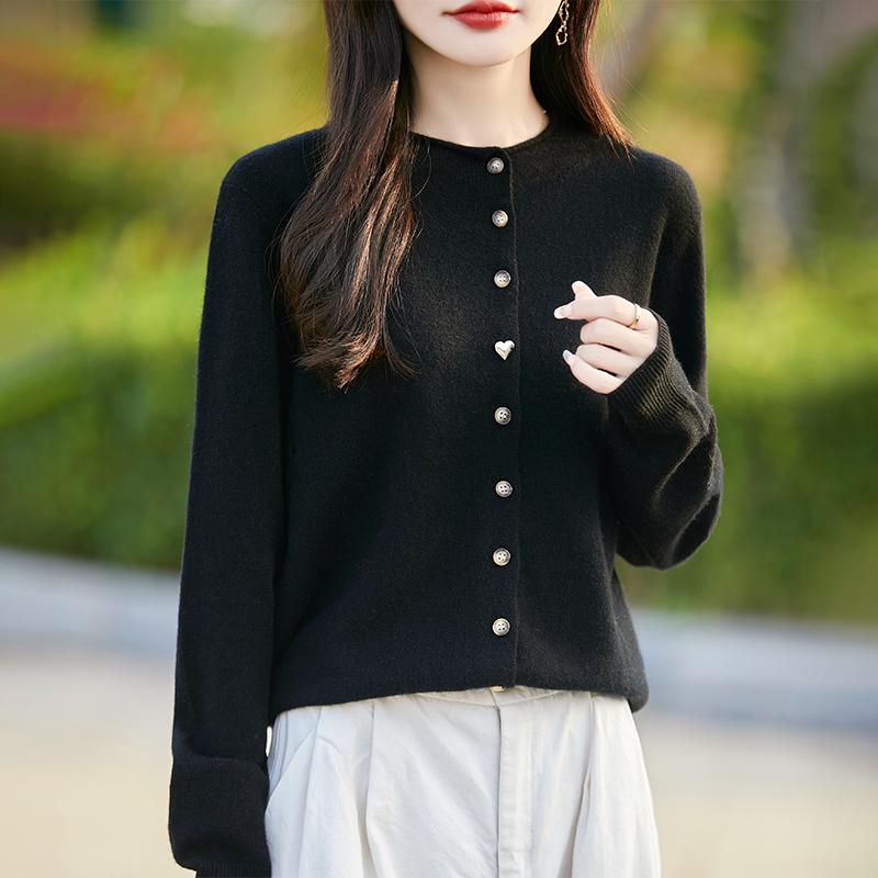 

Женский кашемировый свитер Qinghe Cashmere 30% кашемир 70% шерсть Осень и зима Кашемировый кардиган Мягкий и теплый L чёрный