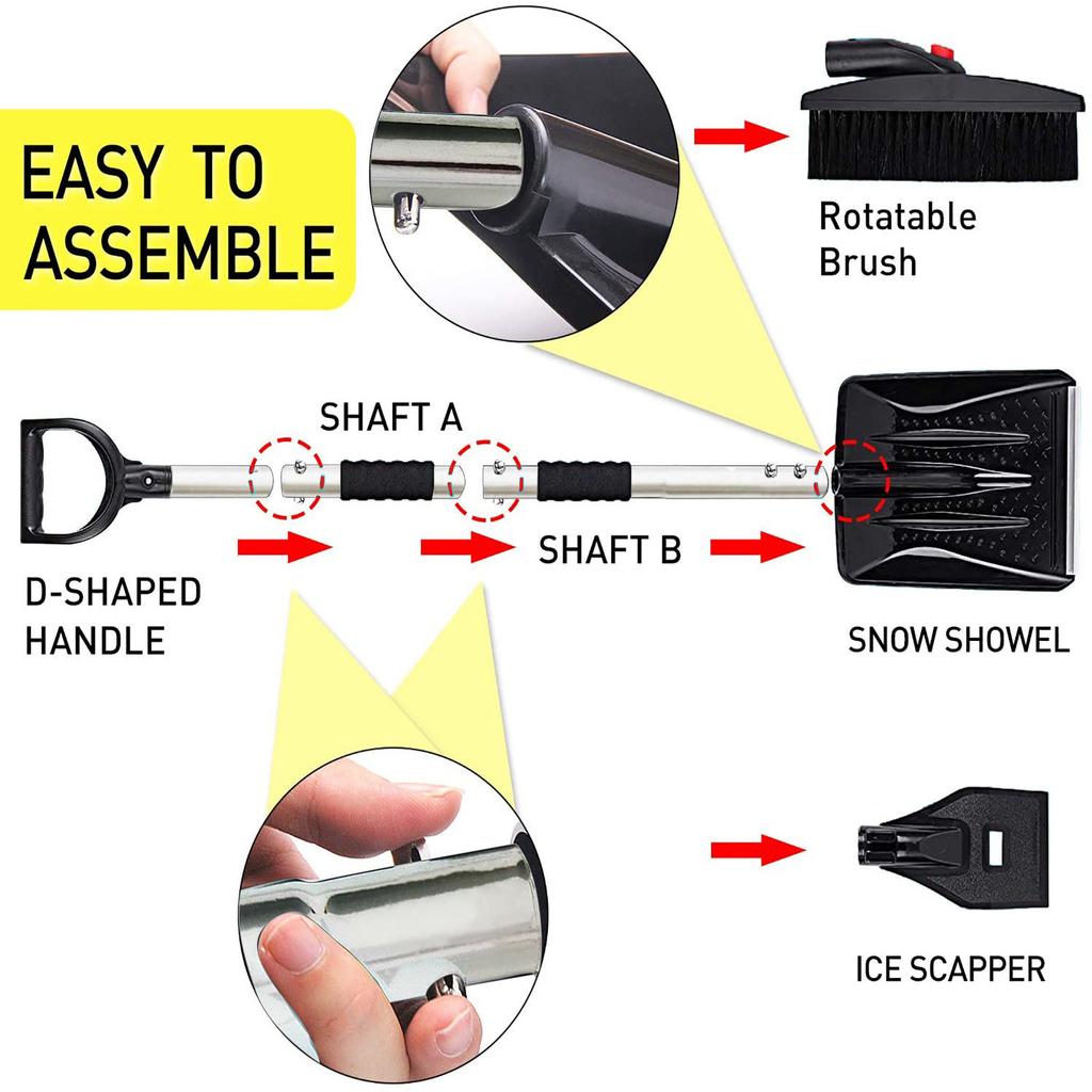 Stainless Steel Snow Shovel, Ice Remover, Detachable Car Snow Brush