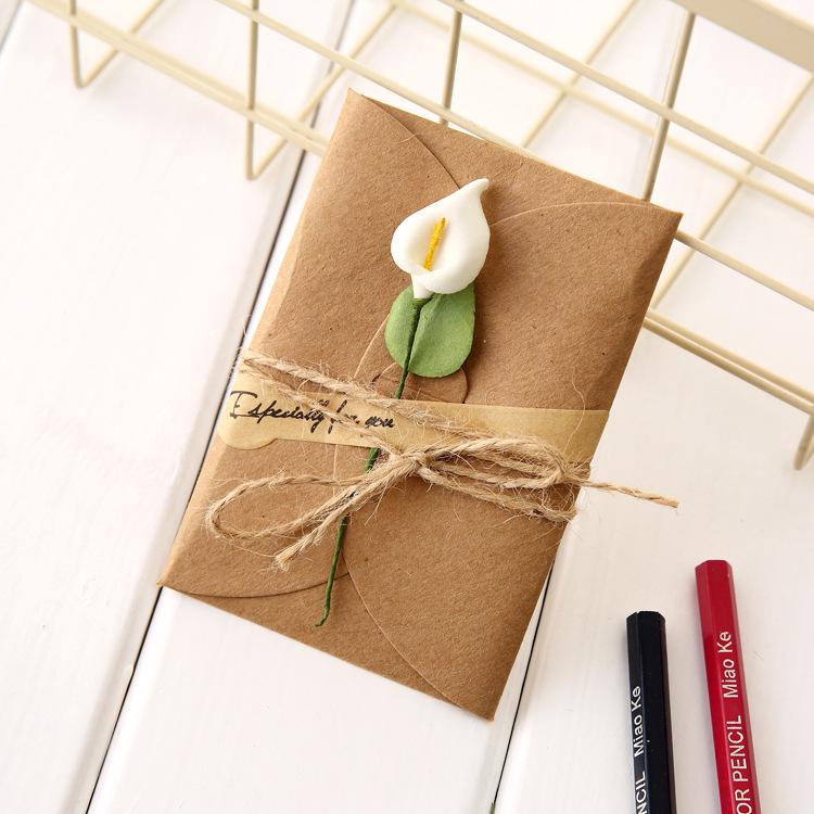Small Kraft Paper Dried Flower Greeting Card for Thanksgiving & Valentine's Day
