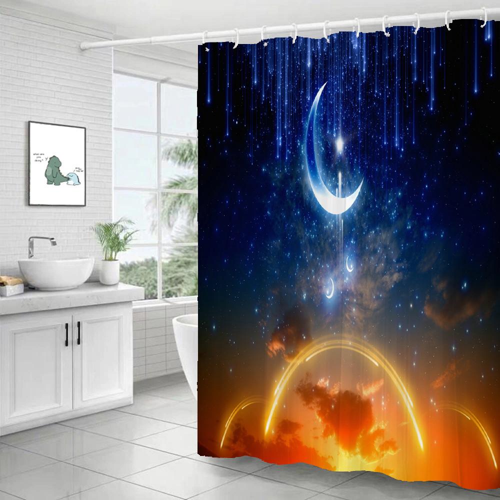 Star Galaxy Planet Shower Curtain Night Starry Sky Universe Space Moon Print Polyester Bathroom Curtain Home Bathtub Decoration