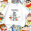 2026 Summer Comic Form Crayon Shinchan Image 100 Cotton Printed Oversize Casual Tshirt Adult Children Parentchild Top Y2k