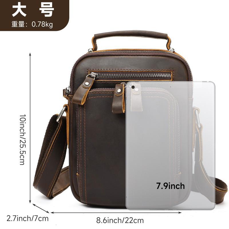 New Crazy Horse Leather Retro Premium Crossbody Bag Men's Head Layer Simple Casual Shoulder Small